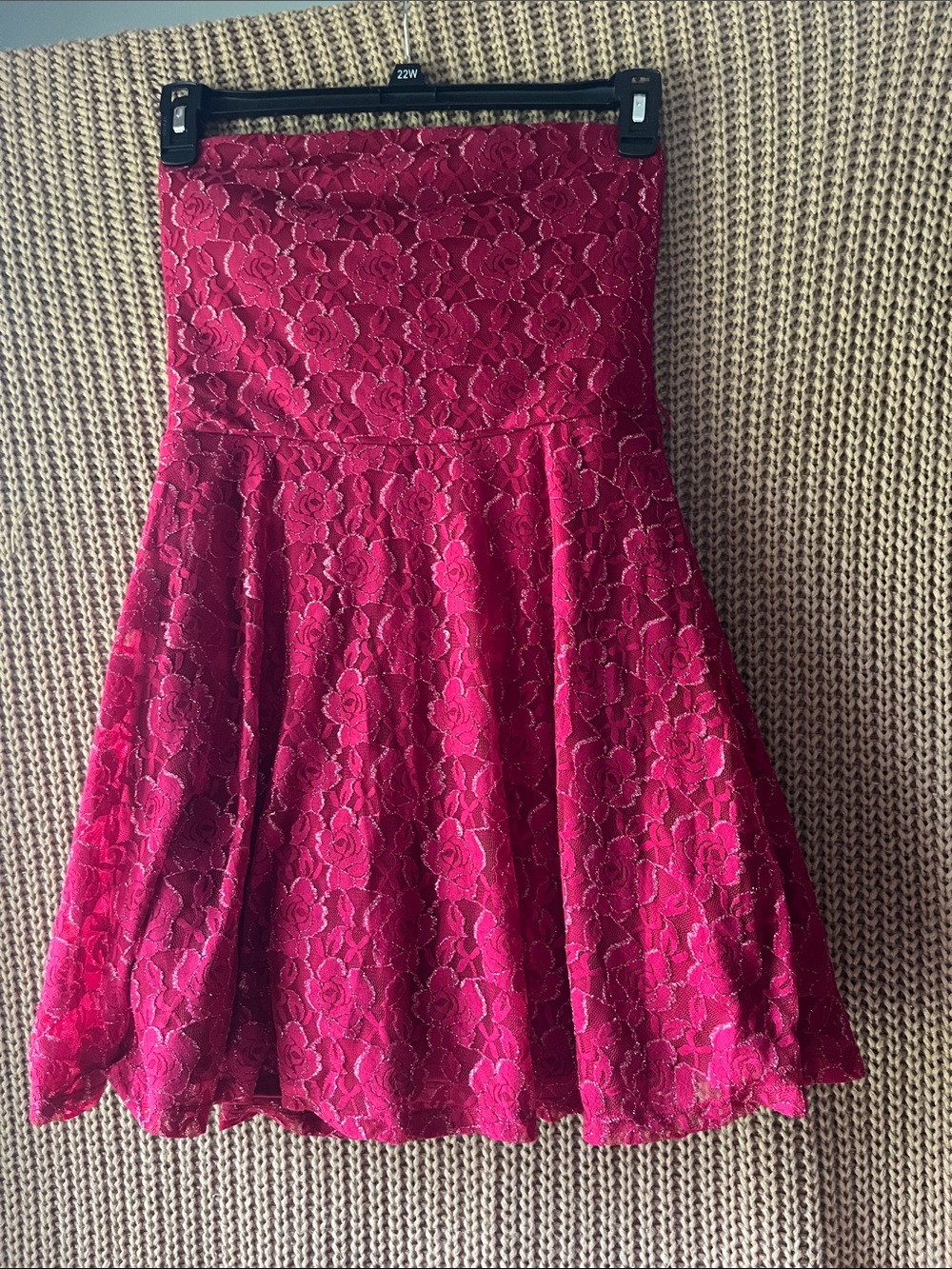 Love Reign Strapless Lace Fit-and-Flare Dress in Raspberry